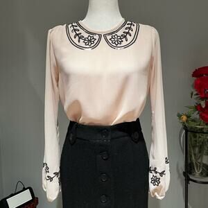 NEW Max Studio MSSP Sequin Embroidered Collar Balloon Sleeve Career Blouse X…